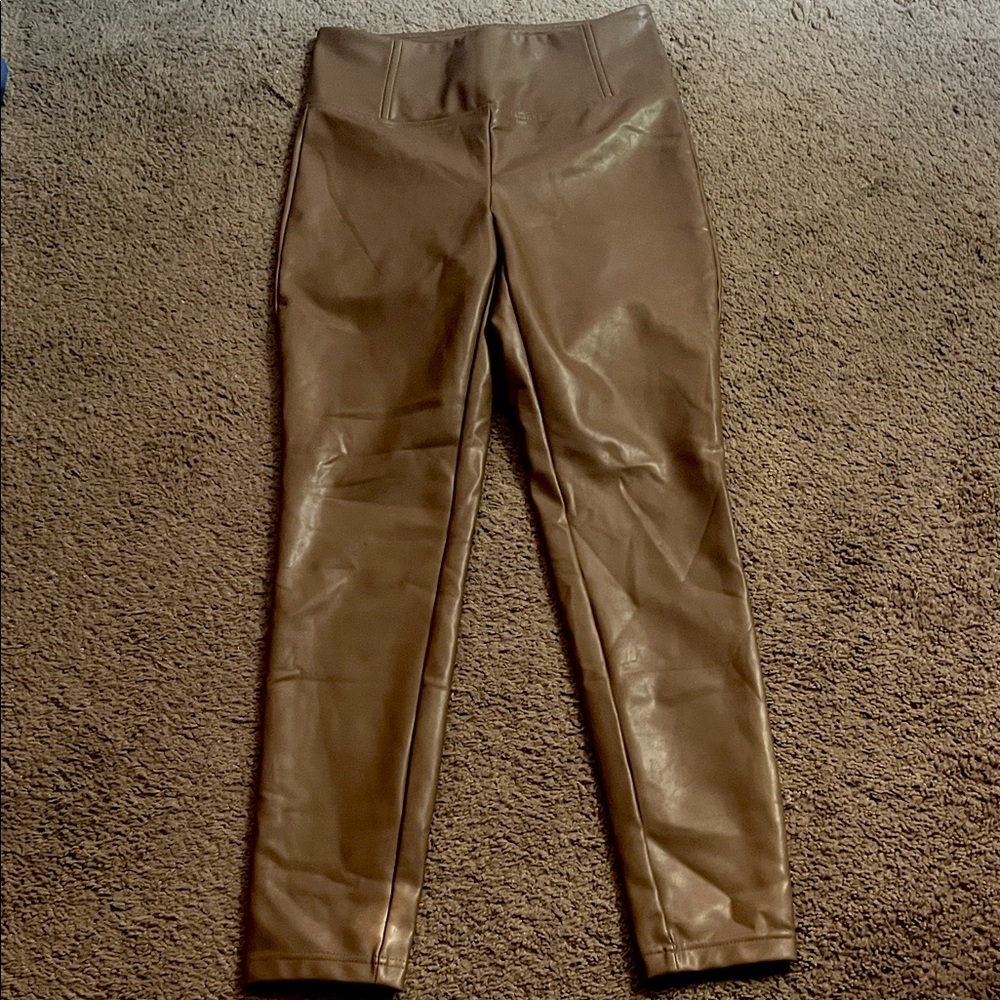 Brown leather legging pants